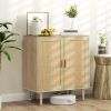 Bohemian Sideboard, 31.5" Buffet Cabinet with 2 Rattan Doors and Shelves for Living Room, Hallway, Natural