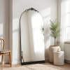 71"*31"Wooden bottom striped right-angled arched black full-length mirror for Living Room, Bedroom, Hanging or Leaning Against The Wall
