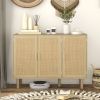 Bohemian Sideboard, 46.9" Buffet Cabinet with 3 Rattan Doors and Shelves for Living Room, Hallway, Natural