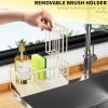 Off White Sponge Holder for Kitchen Sink, Sink Caddy Organizer with High Brush Holder, Kitchen Countertop Rustproof 304 Stainless Steel