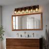 38" Industrial Vintage 6-Light Wall Sconce - Black Cage Wall Lighting Fixture with Wooden Accents for Bathroom, Hallway