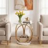 Round End Table Faux Marble Side Table with Tempered Glass Tabletop