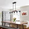 37" Farmhouse Industrial 5-Light Kitchen Island Pendant Light, Metal Wood Chandelier with Clear Glass Shades