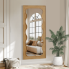 71"*31"Solid wood wavy right-angled rectangular log-colored full-length mirror for Living Room, Bedroom, Hanging or Leaning Against The Wall