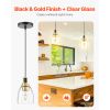 1-Light Pendant Light, 2 Pack, Kitchen Island Lights with Clear Glass Shade & Hanging Cord, Black and Gold Finish, Adjustable Height