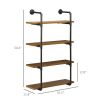 4-Tier Industrial Pipe Shelves Floating Wall Mounted Bookshelf, Metal Frame Display Rack, 1" Thickness Shelving Unit for Farmhouse, Kitchen, Bar