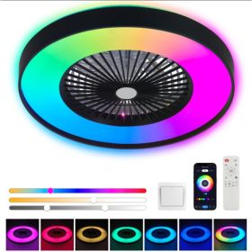 23 Inch Black Ceiling Fan Light With LED RGB  Dimmable & Color-Changing, APP & Remote Control, Modern Smart Ceiling Fan For Living Room, Bedroom, (Option: Black)