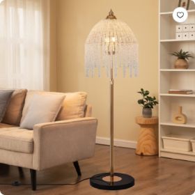 3-Light Elegant Crystal Floor Lamp Vintage Waterfall Design With Cascading Crystal Beads And Marble Texture Base For Living Room, Bedroom, Or Off (Option: Gold)