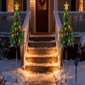 2Pack Solar Christmas Tree Lights 37.4in - 100 LED 4 Colors 8 Modes, IP44 Waterproof Outdoor Pathway Decor With Ornaments (Option: Defaulttitle)