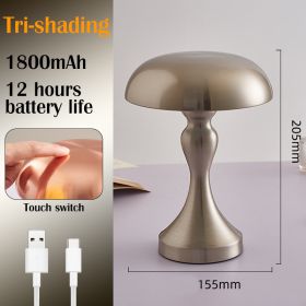 LED Table Lamps Nordic Mushroom Lamp Rechargeable Desktop Lamp Night Lights Touch Dimming Bedside Lamp Restaurant Hotel Bar Home (Ships From: CN, Emitting Color: B-Silver)