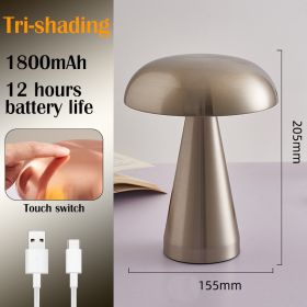 LED Table Lamps Nordic Mushroom Lamp Rechargeable Desktop Lamp Night Lights Touch Dimming Bedside Lamp Restaurant Hotel Bar Home (Ships From: CN, Emitting Color: A-Silver)