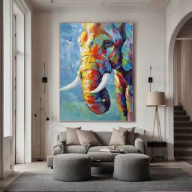 Hand Painted Impressionist Elephant Oil Painting On Canvas- Contemporary Multi-colored Safari Animal Fine Art WHAT BRILLIANT COLORS (Style: 01, size: 50x70cm)