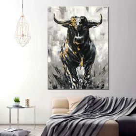 Large Abstract Bull Oil Painting Original Wall Street Bull Wall Art  Modern Black and White Bull Painting Oversized Painting Abstract (Style: 01, size: 60x90cm)