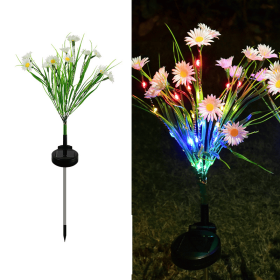 Solar Garden Lights LED Flower Stake Lamp Outdoor Yard Waterproof Patio Decor (Color: White, Package: 2 Pack)