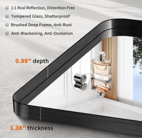 Fog and break-resistant bathroom mirror with rectangular frame, tempered glass and rounded corners Living room and bedroom wall mirror (AAR5076H38*38: AAR5076H48*32)