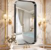 Fog and break-resistant bathroom mirror with rectangular frame, tempered glass and rounded corners Living room and bedroom wall mirror
