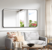 Fog and break-resistant bathroom mirror with rectangular frame, tempered glass and rounded corners Living room and bedroom wall mirror