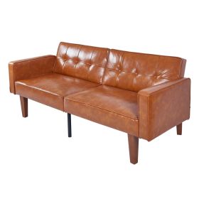 Modern PU Leather Futon Sofa with Tufted Backrest, Adjustable Reclining Couch with Wood & Metal Legs, Mid-Century Style Sofa for Living Room (Title: Default Title)