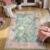 Botanical Birds 5x7 Washable Living Room Rug, Boho Green Bedroom Dining Room Rugs for Under Table