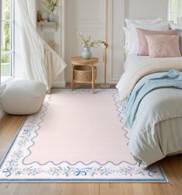Botanical Birds 5x7 Washable Living Room Rug, Boho Green Bedroom Dining Room Rugs for Under Table (Color: Blue)