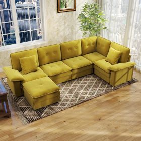 PPL Seater Modular Sectional Sofa with Movable Ottoman, Comfy Deep Seat Cloud Couch for Living Room, Apartment, Office (Beige White-2 Ottoman) (Color: yellow)