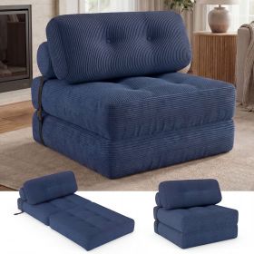 Folding Sofa Bed with Pillow and Back Support for Living Room (Color: Navy)