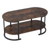 Oval Coffee Table 2-Tier Wooden Accent Table with Spacious Tabletop and Open Storage Shelf
