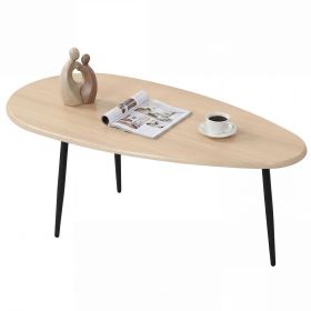 Oval Coffee Table Mid Century Center Table with Sturdy Metal Construction (Color: natural)