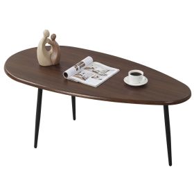 Oval Coffee Table Mid Century Center Table with Sturdy Metal Construction (Color: Walnut)