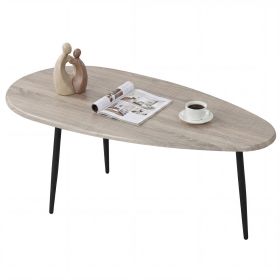Oval Coffee Table Mid Century Center Table with Sturdy Metal Construction (Color: Gray)