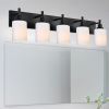 Black Bathroom Light Fixtures, Vanity Lights for Mirror with Milky White Glass Shade