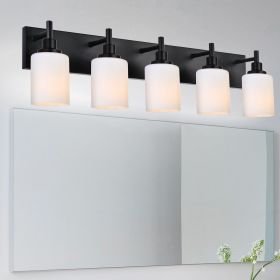 Black Bathroom Light Fixtures, Vanity Lights for Mirror with Milky White Glass Shade (Numbers of Light: 5-Light, Color: Black)