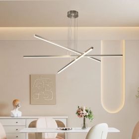 48" Modern LED Chandelier - Geometric 3-Arm Design, Adjustable Hanging, Sleek Metal Finish for Dining Room, Living Room & Office (Material: Iron, Color: Chrome)
