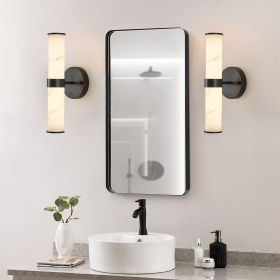 Resin Imitation Marble Texture Wall Light with Black Iron Metal Frame,Set of 2,Elegant Lighting Fixtures for Hallways,Bathrooms (Material: Iron, Color: Black)
