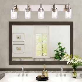 5-Light Bathroom Vanity Light, Modern Matte Black/ Brushed Nickel Wall Sconce Lighting with Clear Glass Shade (Color: Brushed Nickel)