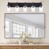 5-Light Bathroom Vanity Light, Modern Matte Black/ Brushed Nickel Wall Sconce Lighting with Clear Glass Shade