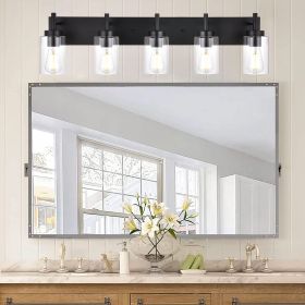 5-Light Bathroom Vanity Light, Modern Matte Black/ Brushed Nickel Wall Sconce Lighting with Clear Glass Shade (Color: Matte Black)