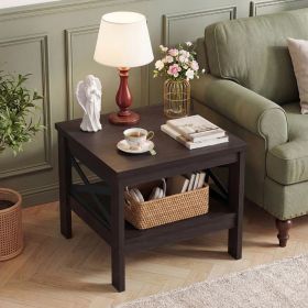 2-Tier Square Side Table with Storage Shelf and X-Frame for Bedroom Living Room (Color: Brown)