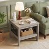 2-Tier Square Side Table with Storage Shelf and X-Frame for Bedroom Living Room
