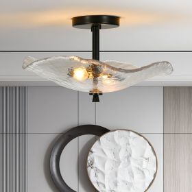 Ceiling Light Fixtures Flush Mount Indoor Outdoor Ceiling Light with Water Ripple Glass Shade for Hallway Kitchen Bedroom Porch Living Room(Black) (Material: Iron, Color: Black)
