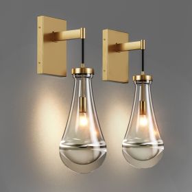 Wall Sconces Set of Two, Brass Modern Raindrop Glass Sconces Wall Lighting, Gold Wall Light Fixtures Indoor Wall Light (Material: Iron, Color: Gold)