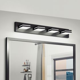 Modern Chrome LED Vanity Light, 4-Lights Wall Sconce for Bathroom and Mirror, Sleek Minimalist Design, Energy-Efficient, Easy to Install (Material: Iron, Color: Black)