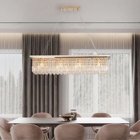 Modern Crystal Chandelier for Dining Room 8-Light Gold Rectangle Raindrop Chandelier Contemporary Rectangular Pendant Light Fixture for Kitchen Island (Material: Iron, Color: Gold)