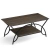 2-Tier Faux Marble Coffee Table with Marble Top and Metal Frame