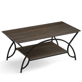 2-Tier Faux Marble Coffee Table with Marble Top and Metal Frame (Color: Oak)