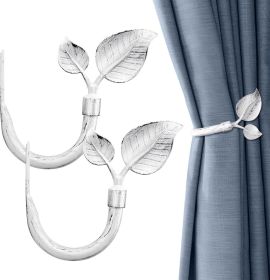 Leaf Shaped Curtain Holdbacks 2pcs, Handmade Metal Curtain Side Holders for Wall (Color: Vintage White)
