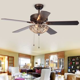 Gliska 52-Inch 5-Blade Rustic Bronze Lighted Ceiling Fans w Crystal Shade Optional Remote Control (incl 2 Color Option Blades) (SKU: CFL-8353RB)