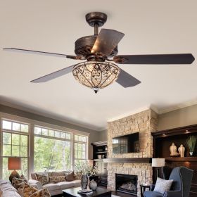Gliska 52-Inch 5-Blade Rustic Bronze Lighted Ceiling Fans w Crystal Shade Optional Remote Control (incl 2 Color Option Blades) (SKU: CFL-8353REMO/RB)