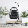 Hanging Folding Egg Chair for Indoor Outdoor Patio with Aluminum Frame and Metal Stand;  330lbs Capacity