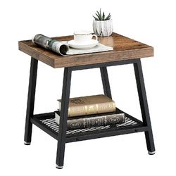 Modern Industrial Metal Wood Nightstand Side Table with Mesh Shelf (SKU: MTNSETV1489874)